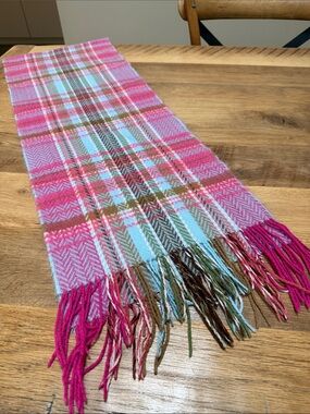 Alpaca Fringe Scarf - Pink & Light Blue